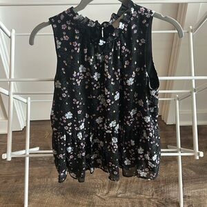 NWOT XS Loft sleeveless peplum blouse with metallic & floral design